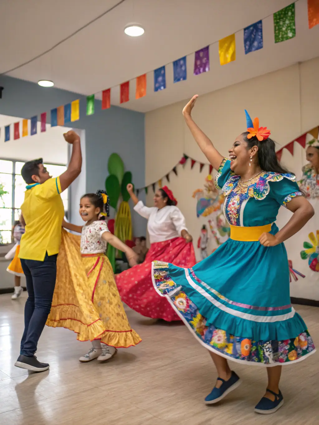A dynamic shot of participants engaged in a traditional dance workshop during the 'Ateliers de Danse Traditionnelle' event, organized by CAS COLLONGES ANIMATIONS SPECTACLES, showcasing cultural heritage.