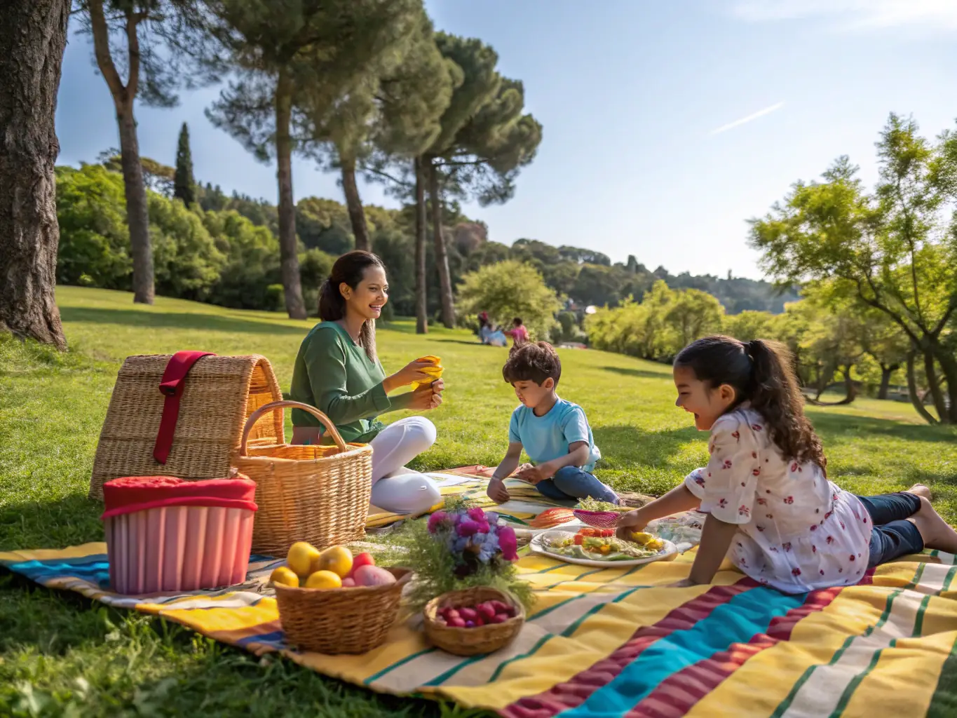 A community gathering in a local park, with people enjoying outdoor games, picnics, and social interaction.